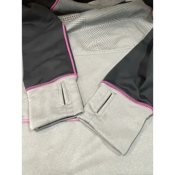 Nike Therma-Fit Hoodie Women’s Sz Medium Gray/Black/Pink Thumb Holes Activewear - Picture 7 of 13